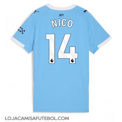 Camisa de Futebol Manchester City Nico Gonzalez #14 Equipamento Principal Mulheres 2025-26 Manga Curta Camisa de Futebol Manchester City Nico Gonzalez #14 Equipamento Principal Mulheres 2025-26 Manga Curta